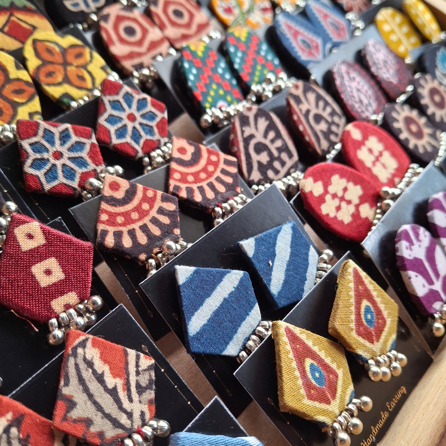 Purna Fabric Earrings - Ajrakh Print Studs
