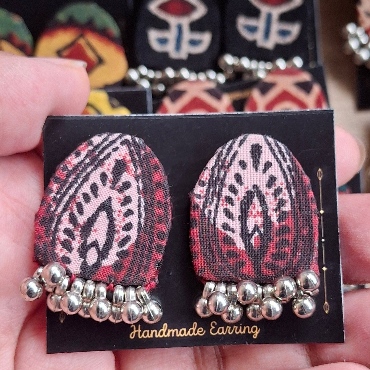 Purna Fabric Earrings - Ajrakh Print Studs