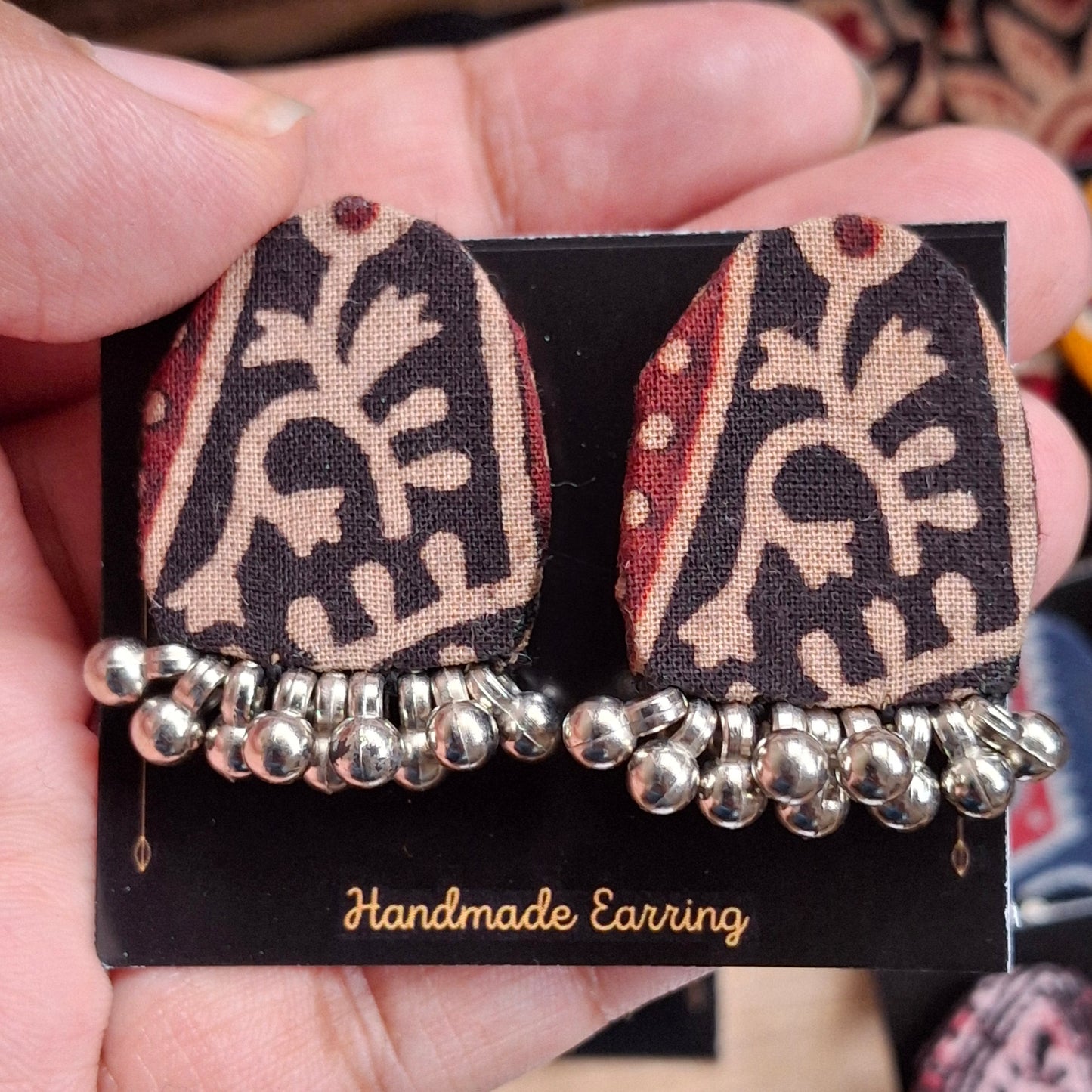 Purna Fabric Earrings - Ajrakh Print Studs