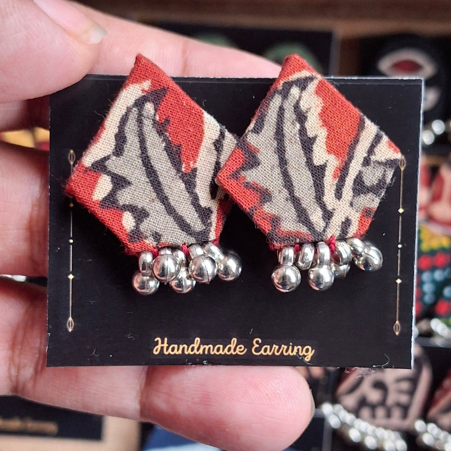 Purna Fabric Earrings - Ajrakh Print Studs