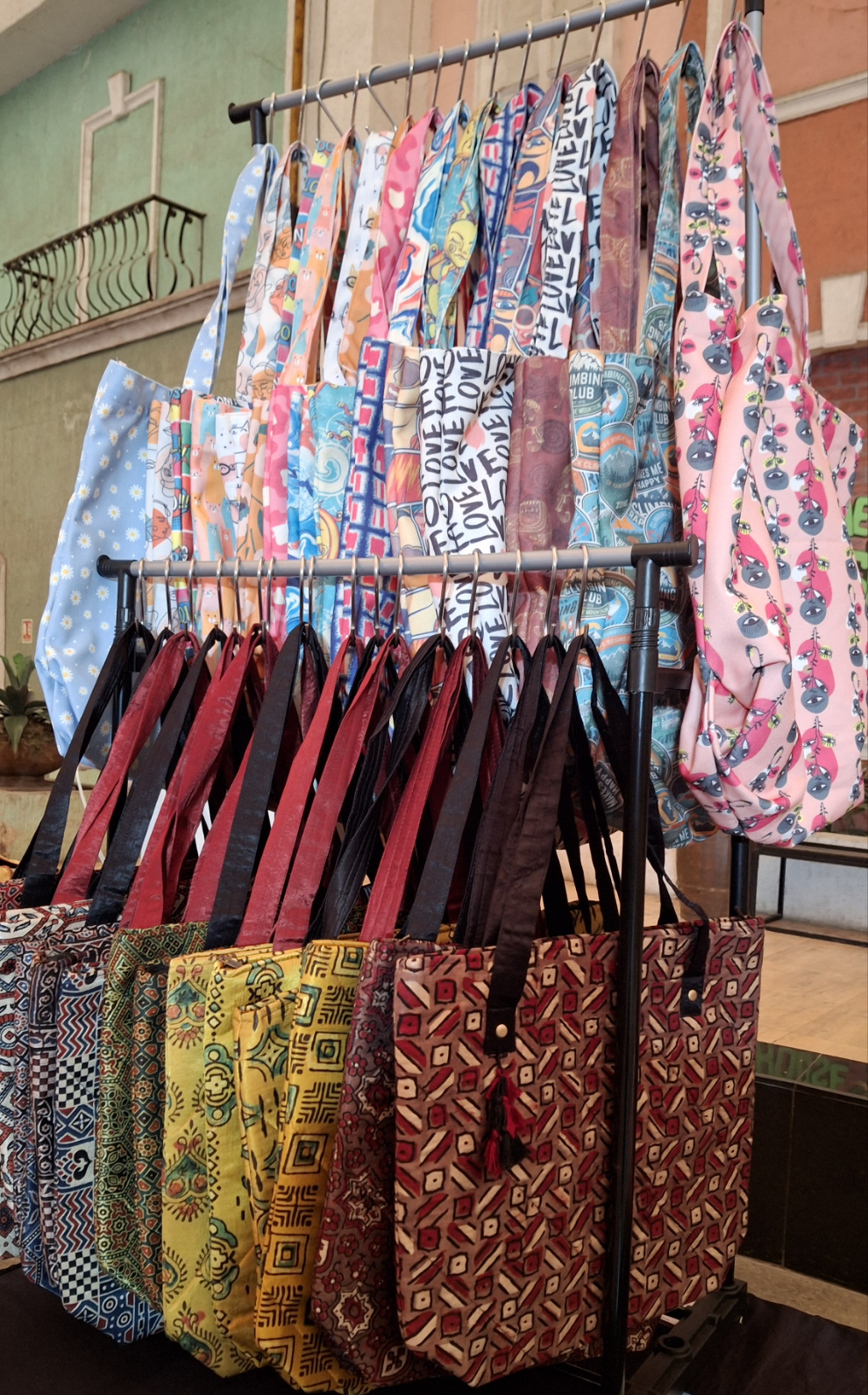 Blocks Pattern Blue & Pink Tote - Printed Everyday Large Canvas Shopping Tote Bag