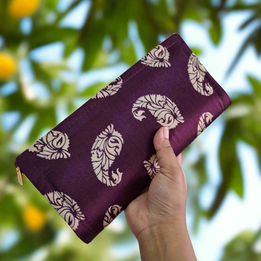Purple Wallets/Clutch - Block Printed Ajrakh on Mashru Silk Fabric
