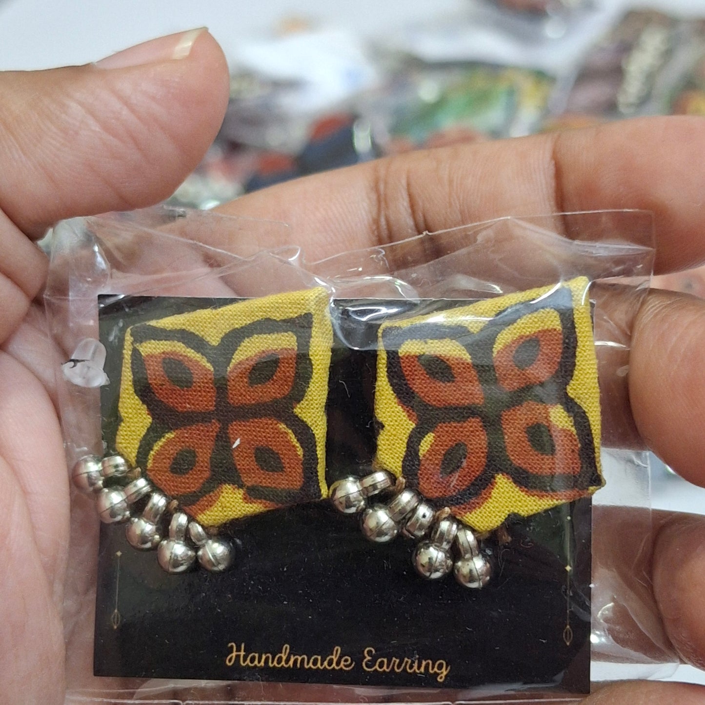 Purna Fabric Earrings - Ajrakh Print Studs