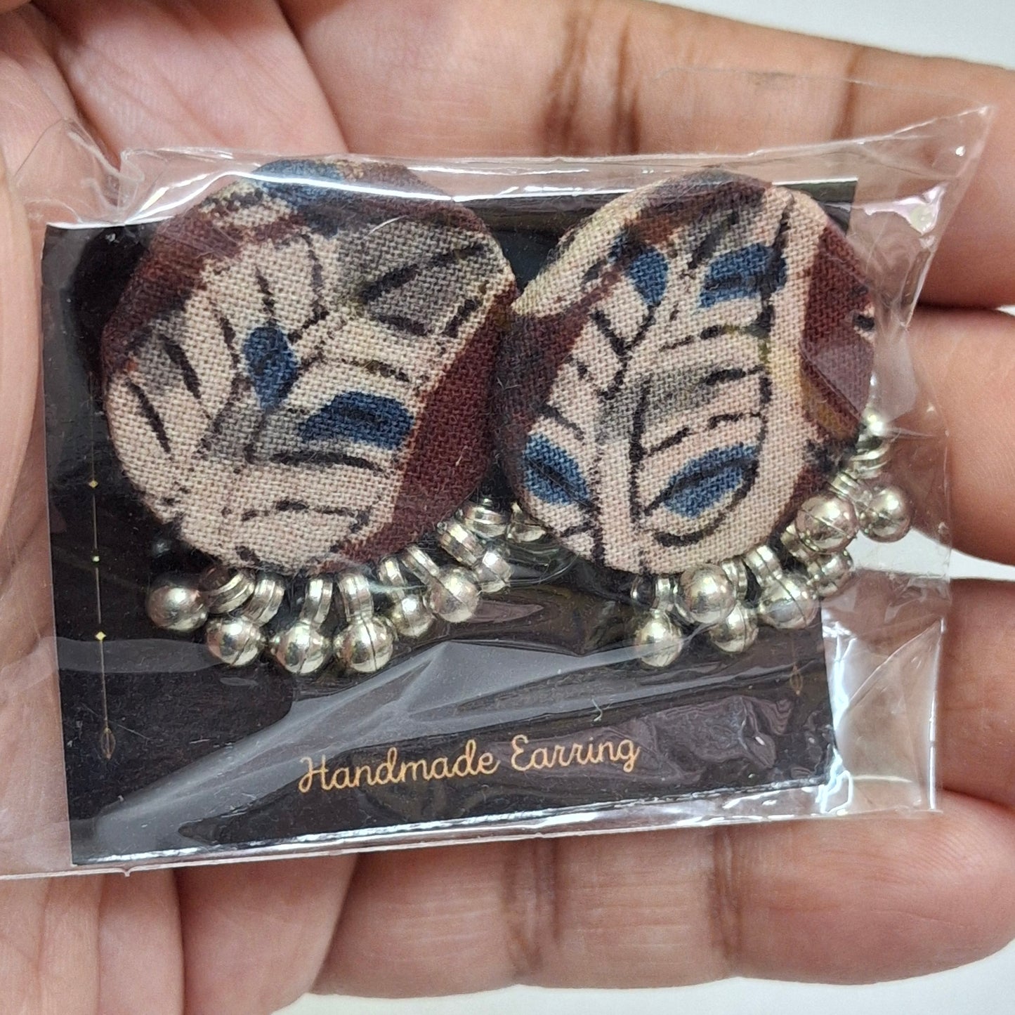 Purna Fabric Earrings - Ajrakh Print Studs
