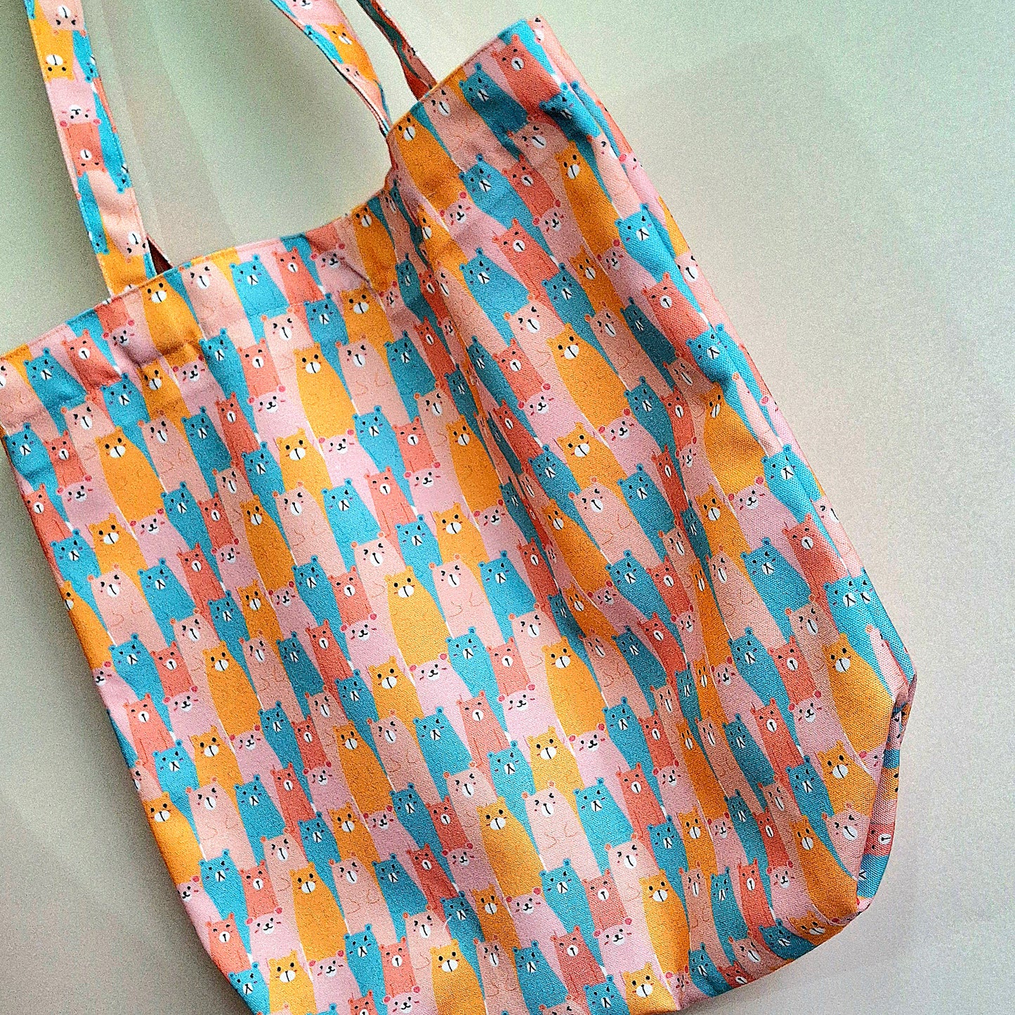 Bears Pattern Peach & Blue Tote - Printed Everyday Large Canvas Shopping Tote Bag