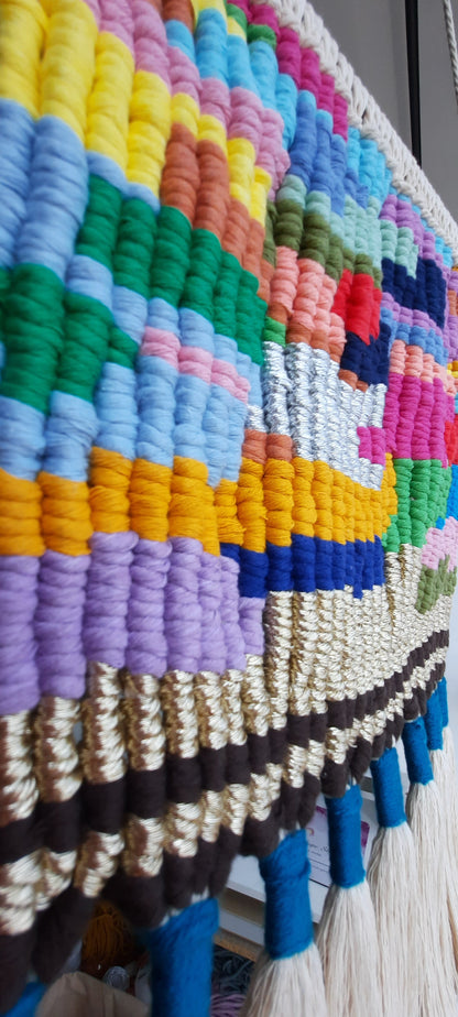 Abstract Pixel Art Macramé Wall Hanging