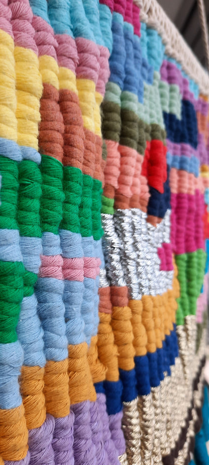 Abstract Pixel Art Macramé Wall Hanging
