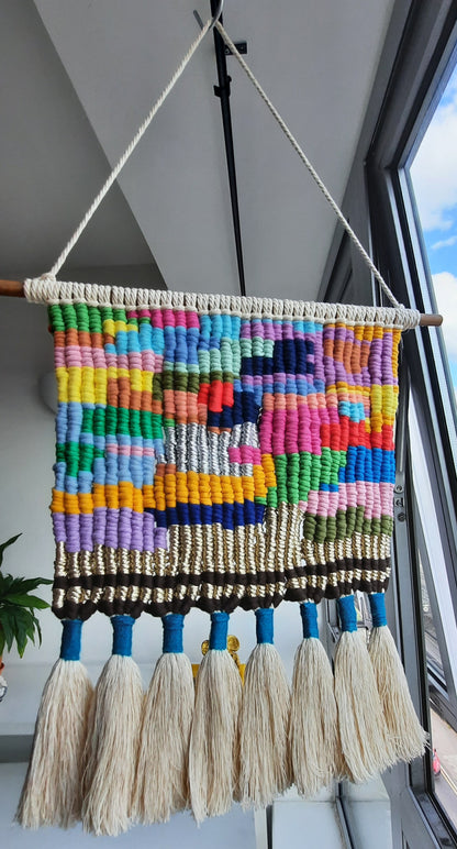 Abstract Pixel Art Macramé Wall Hanging