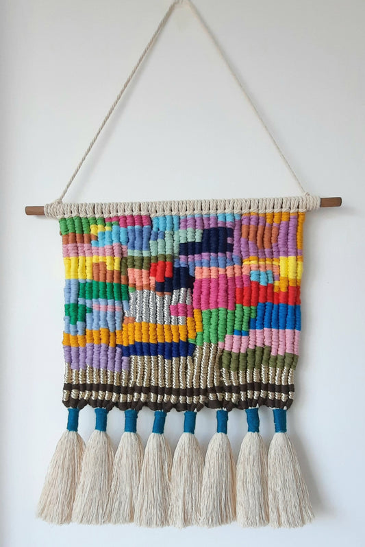 Abstract Pixel Art Macramé Wall Hanging