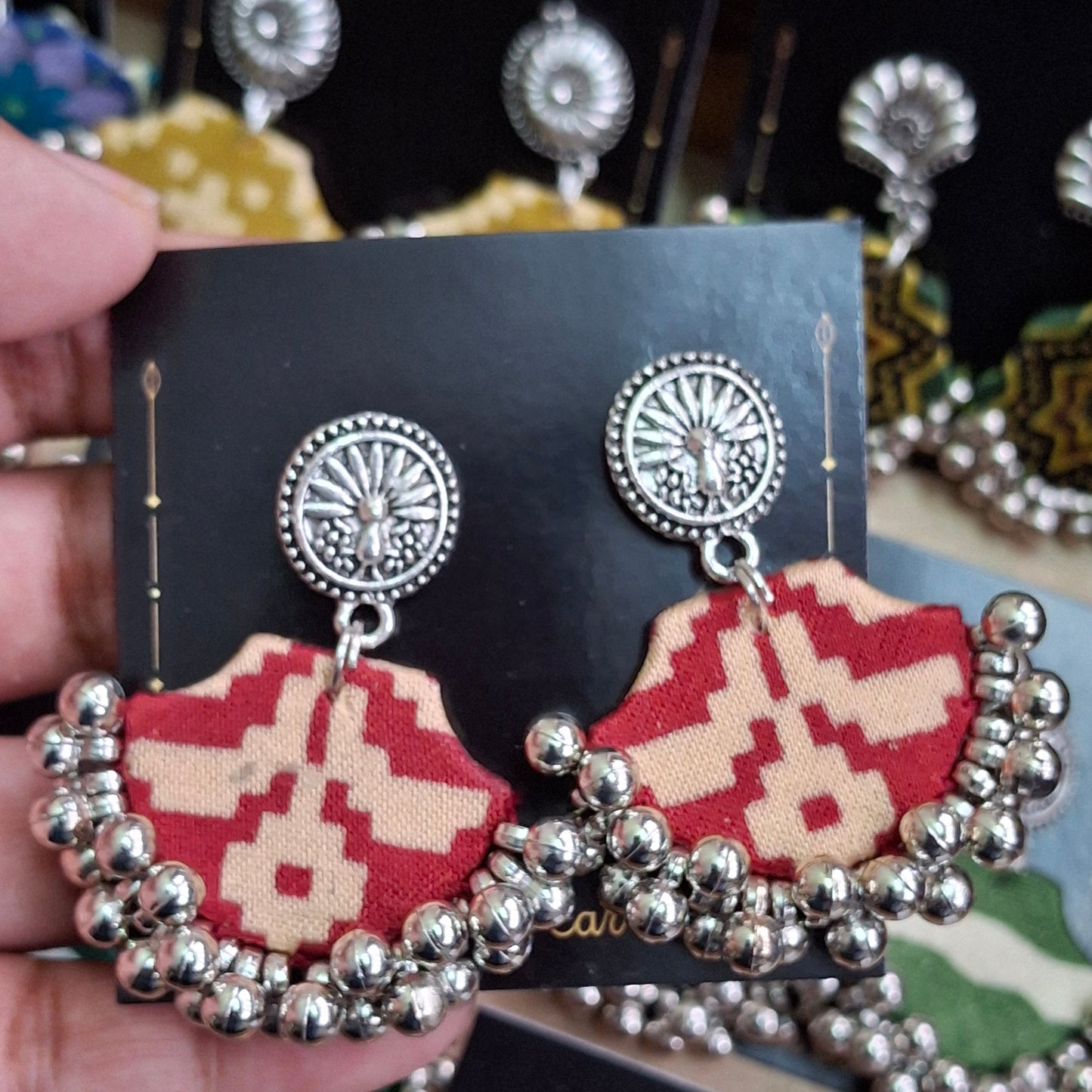 Mahi Chanbaali Fabric Earring - Block Printed Ajrakh Earring