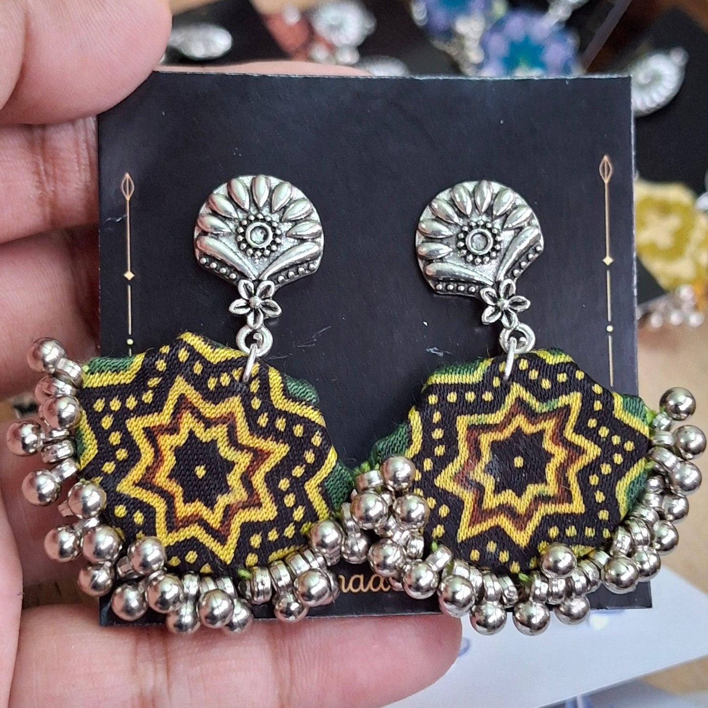 Mahi Chanbaali Fabric Earring - Block Printed Ajrakh Earring