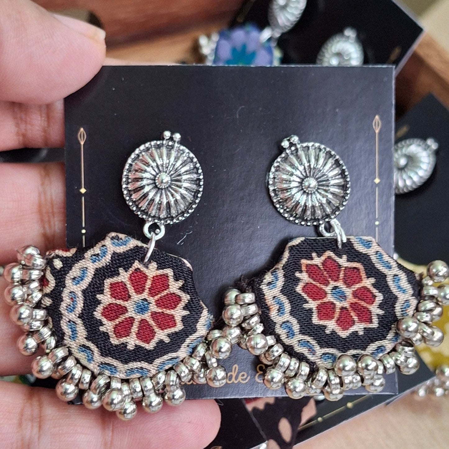 Mahi Chanbaali Fabric Earring - Block Printed Ajrakh Earring