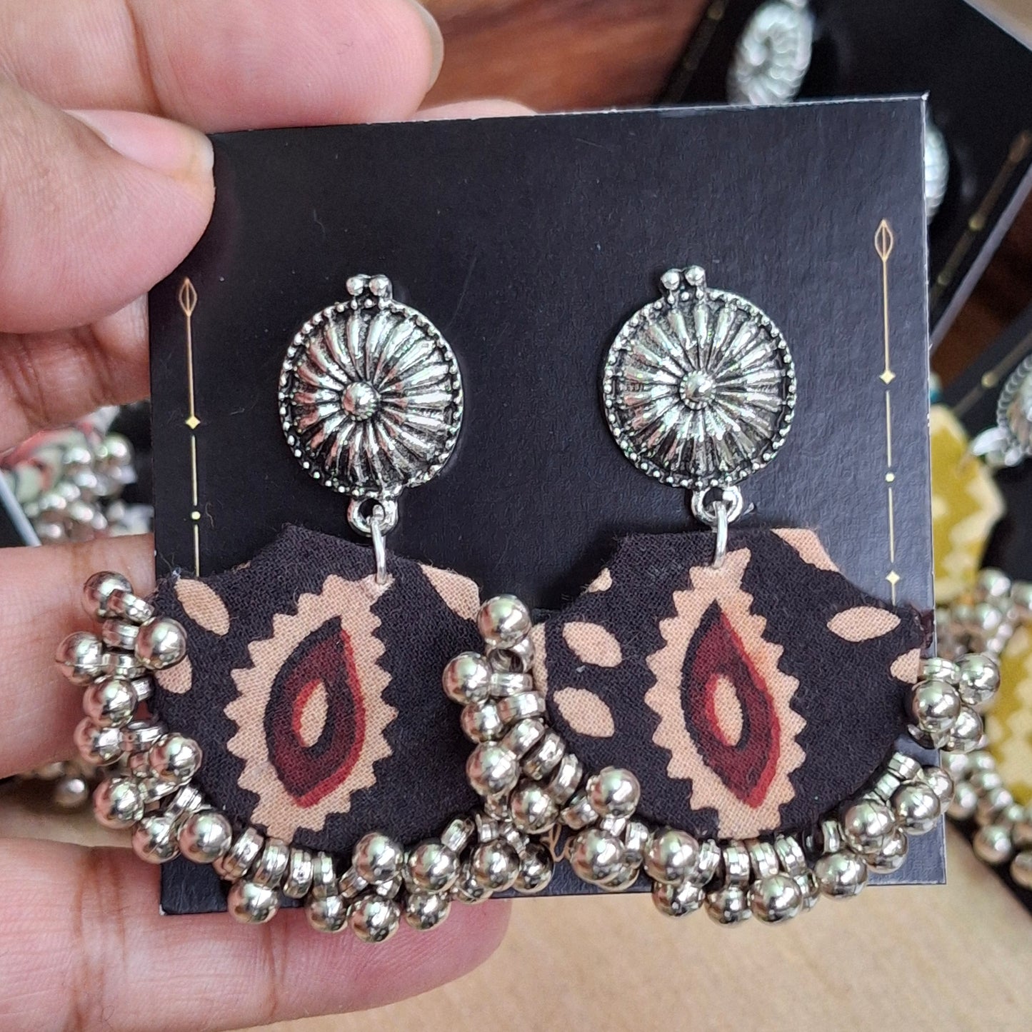 Mahi Chanbaali Fabric Earring - Block Printed Ajrakh Earring