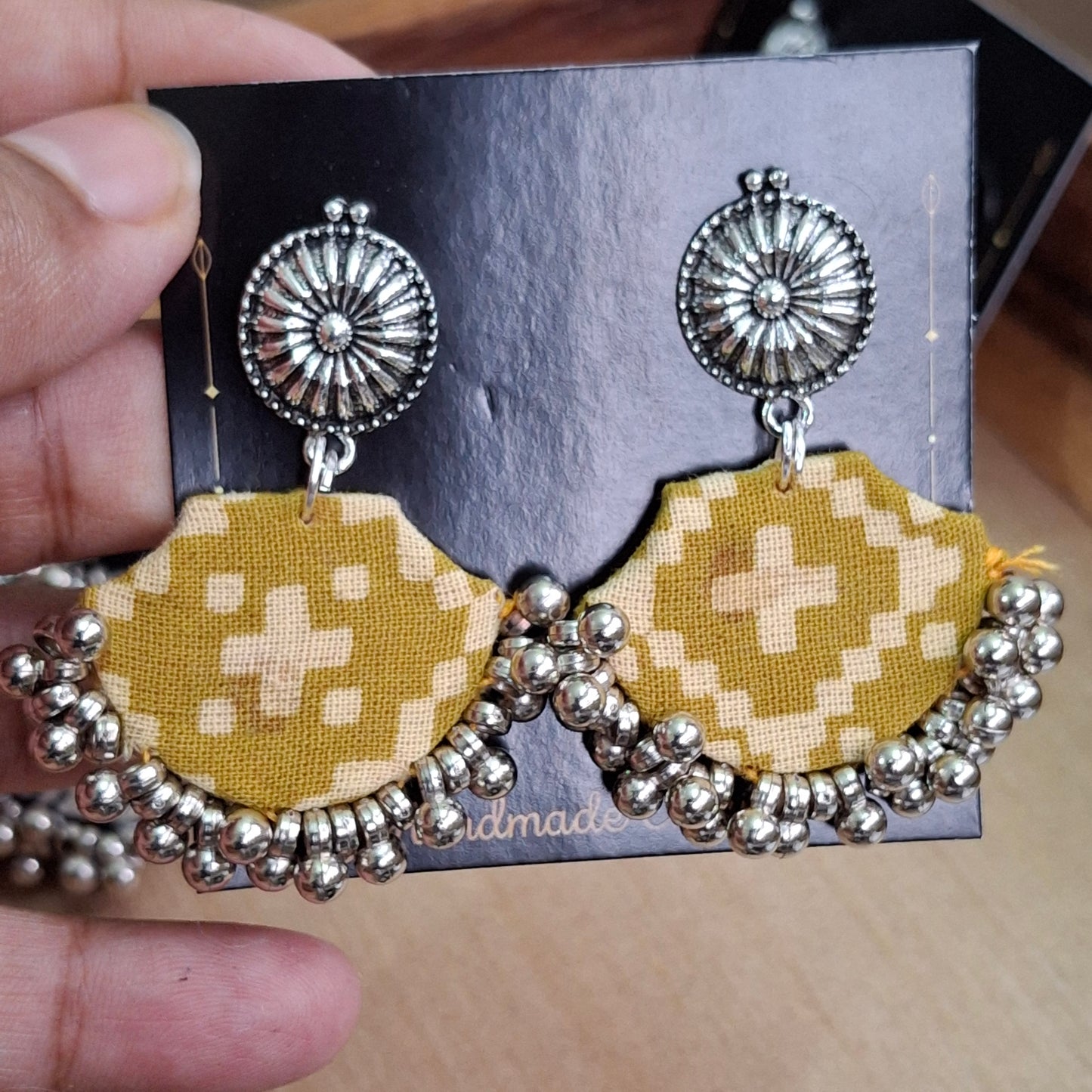 Mahi Chanbaali Fabric Earring - Block Printed Ajrakh Earring