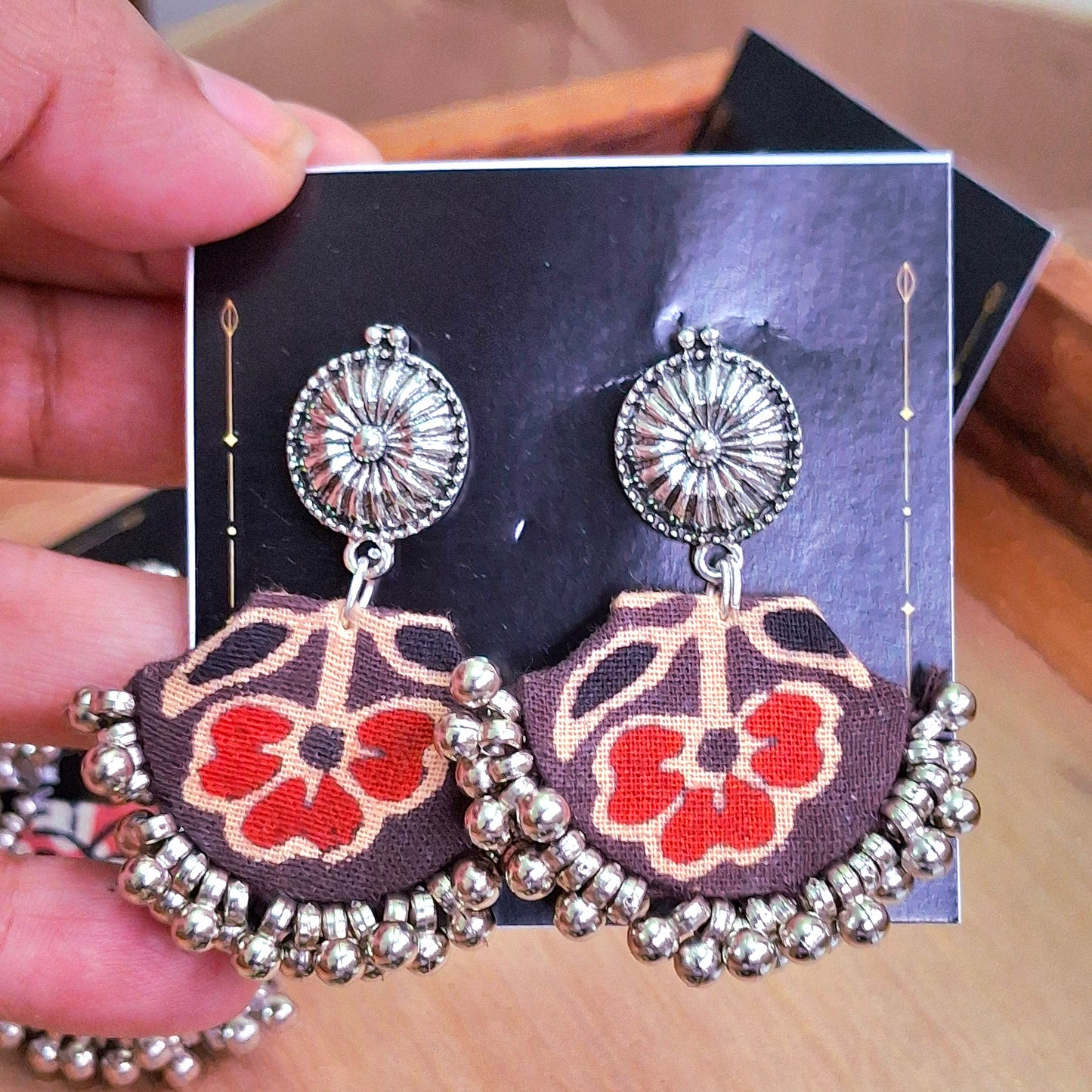 Mahi Chanbaali Fabric Earring - Block Printed Ajrakh Earring