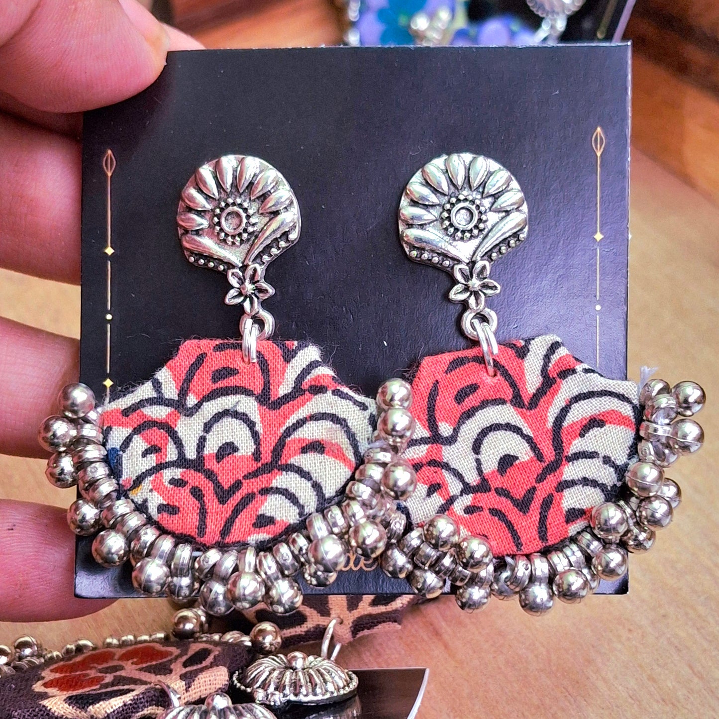 Mahi Chanbaali Fabric Earring - Block Printed Ajrakh Earring