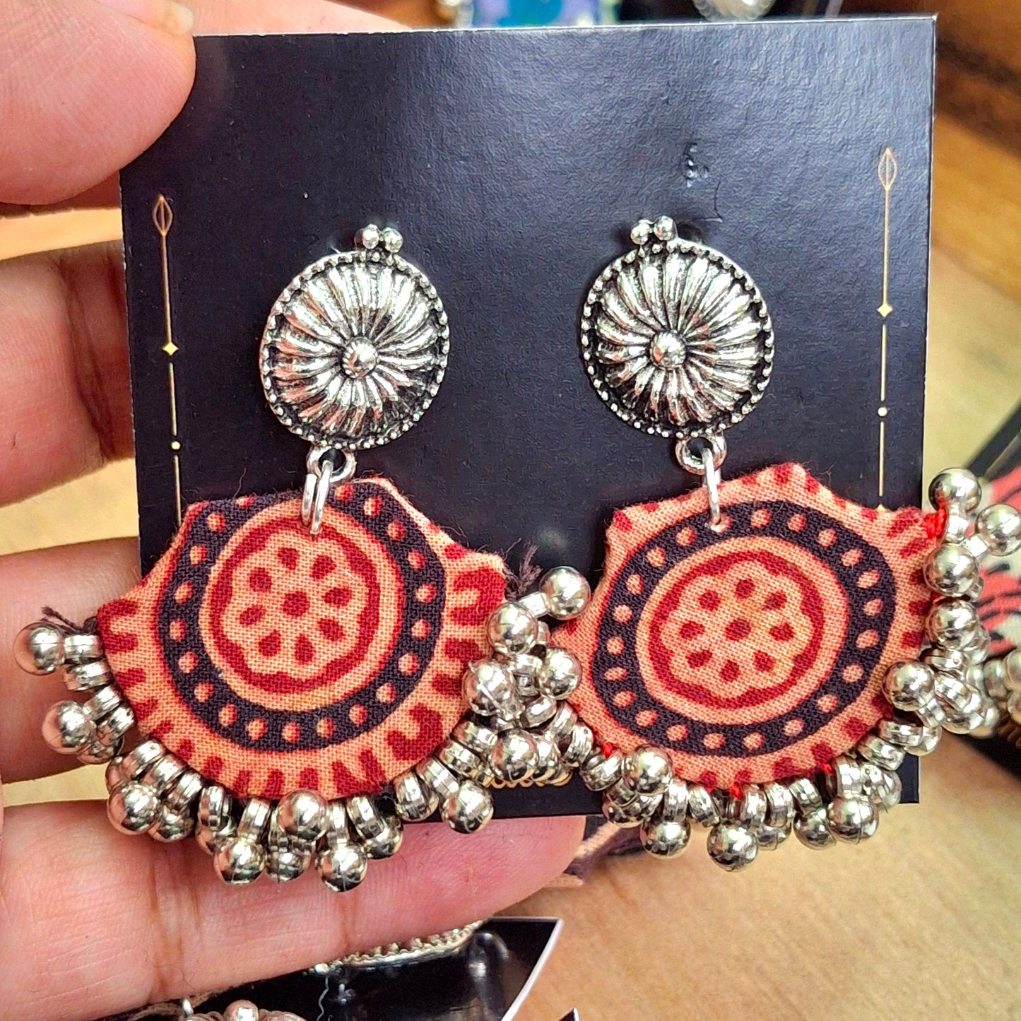 Mahi Chanbaali Fabric Earring - Block Printed Ajrakh Earring