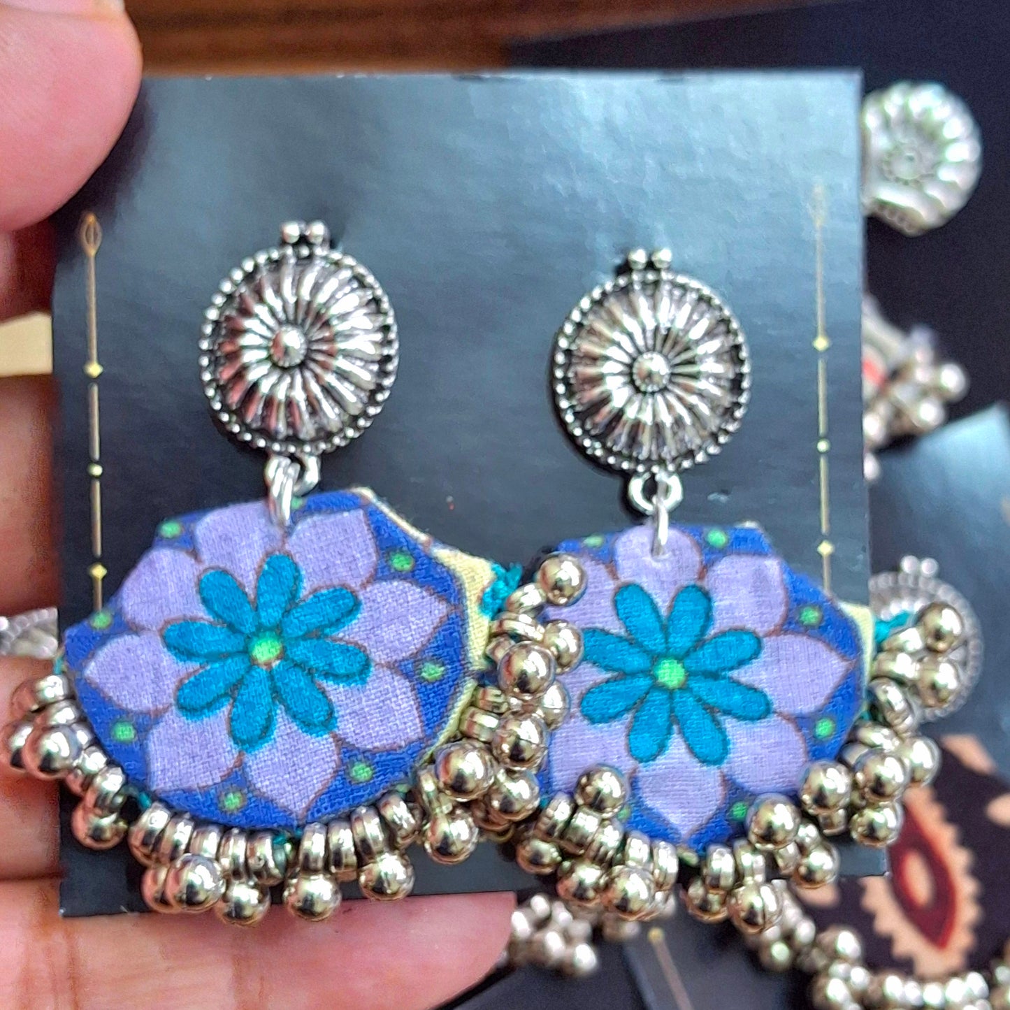 Mahi Chanbaali Fabric Earring - Block Printed Ajrakh Earring