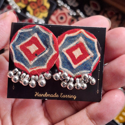 Purna Fabric Earrings - Ajrakh Print Studs