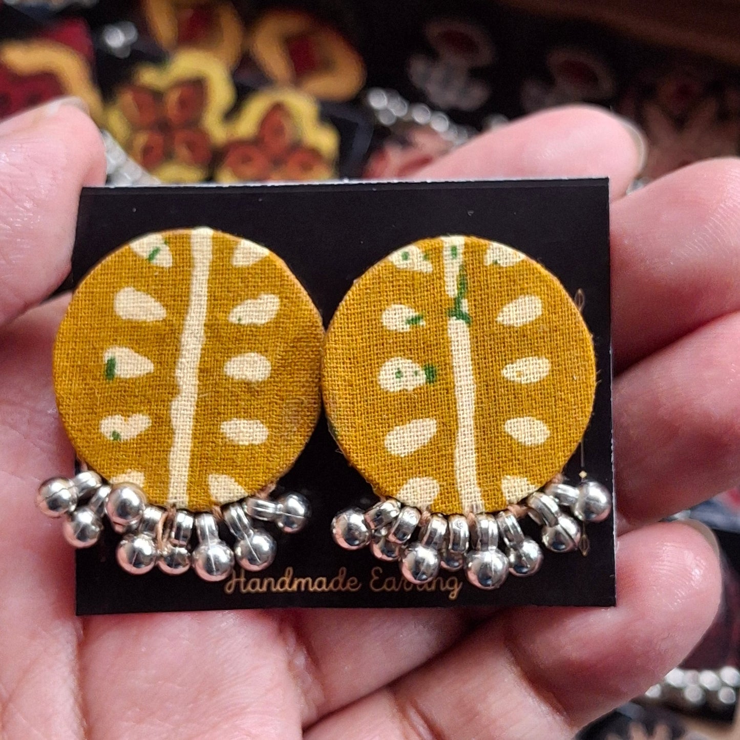 Purna Fabric Earrings - Ajrakh Print Fabric Studs