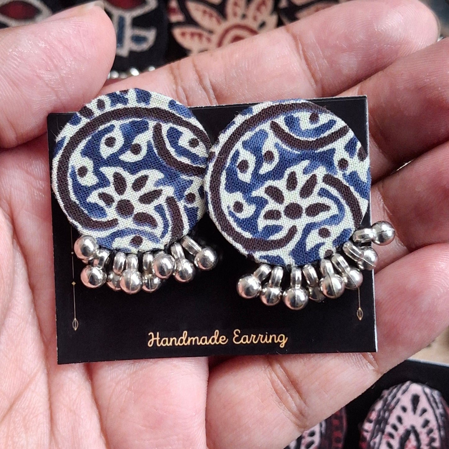 Purna Fabric Earrings - Ajrakh Print Fabric Studs