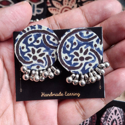 Purna Fabric Earrings - Ajrakh Print Studs