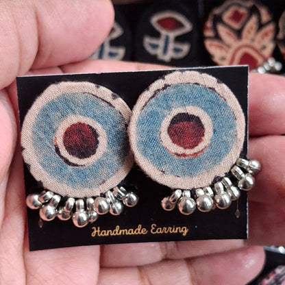 Purna Fabric Earrings - Ajrakh Print Studs