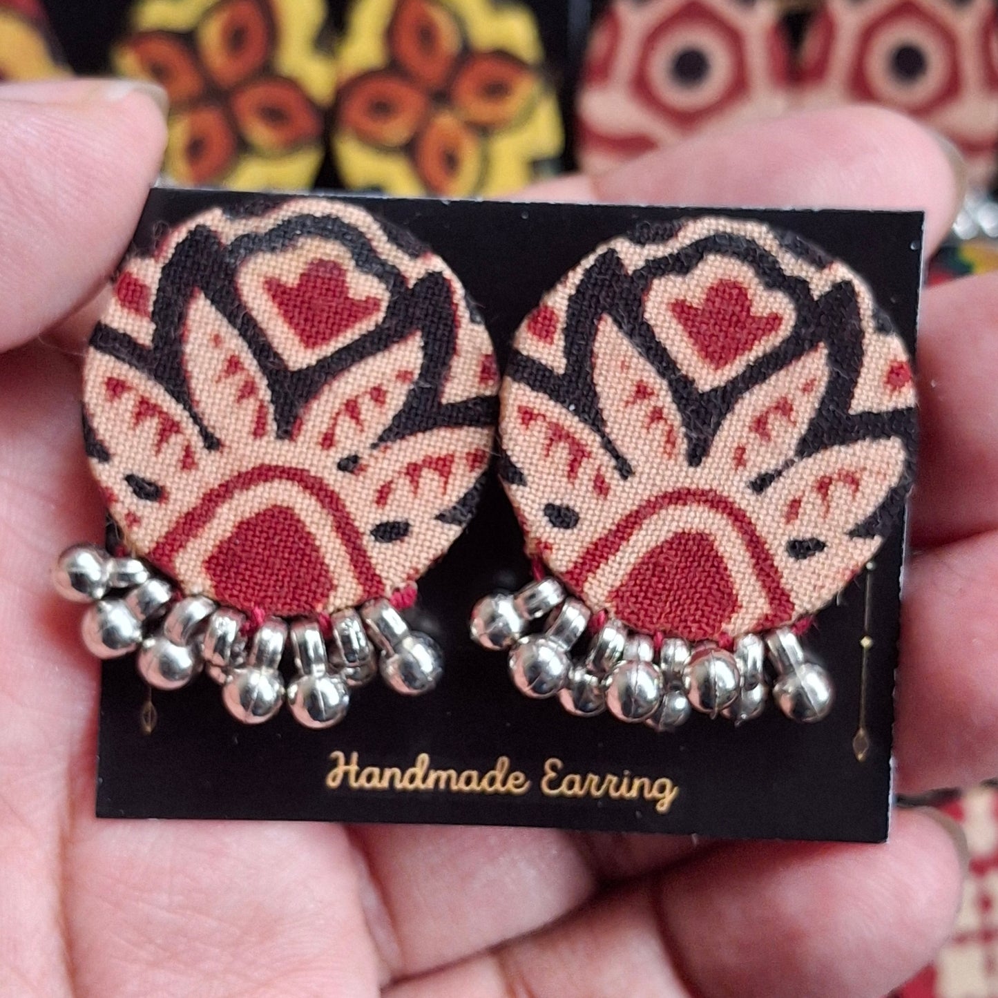 Purna Fabric Earrings - Ajrakh Print Fabric Studs