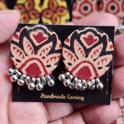 Purna Fabric Earrings - Ajrakh Print Studs