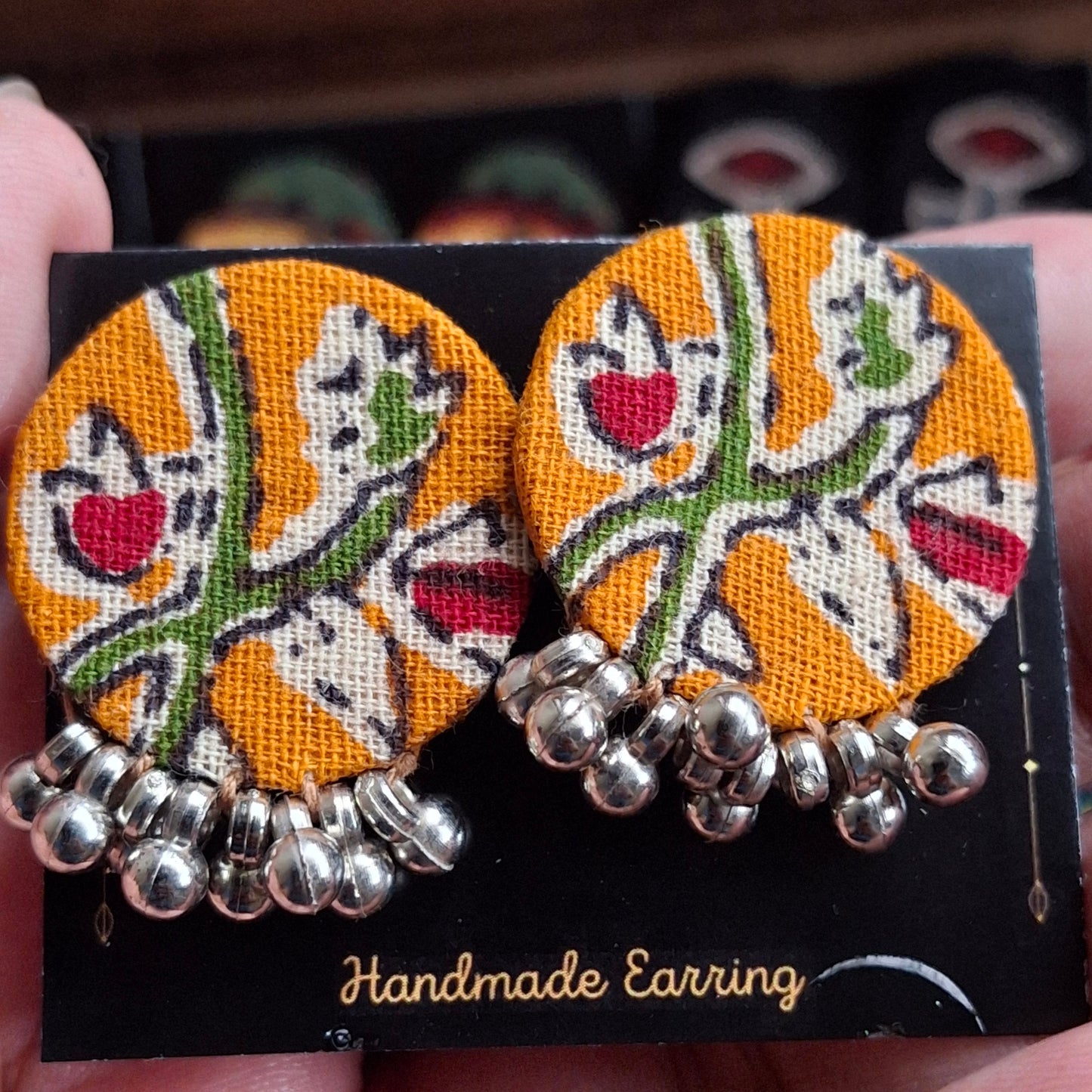 Purna Fabric Earrings - Ajrakh Print Fabric Studs