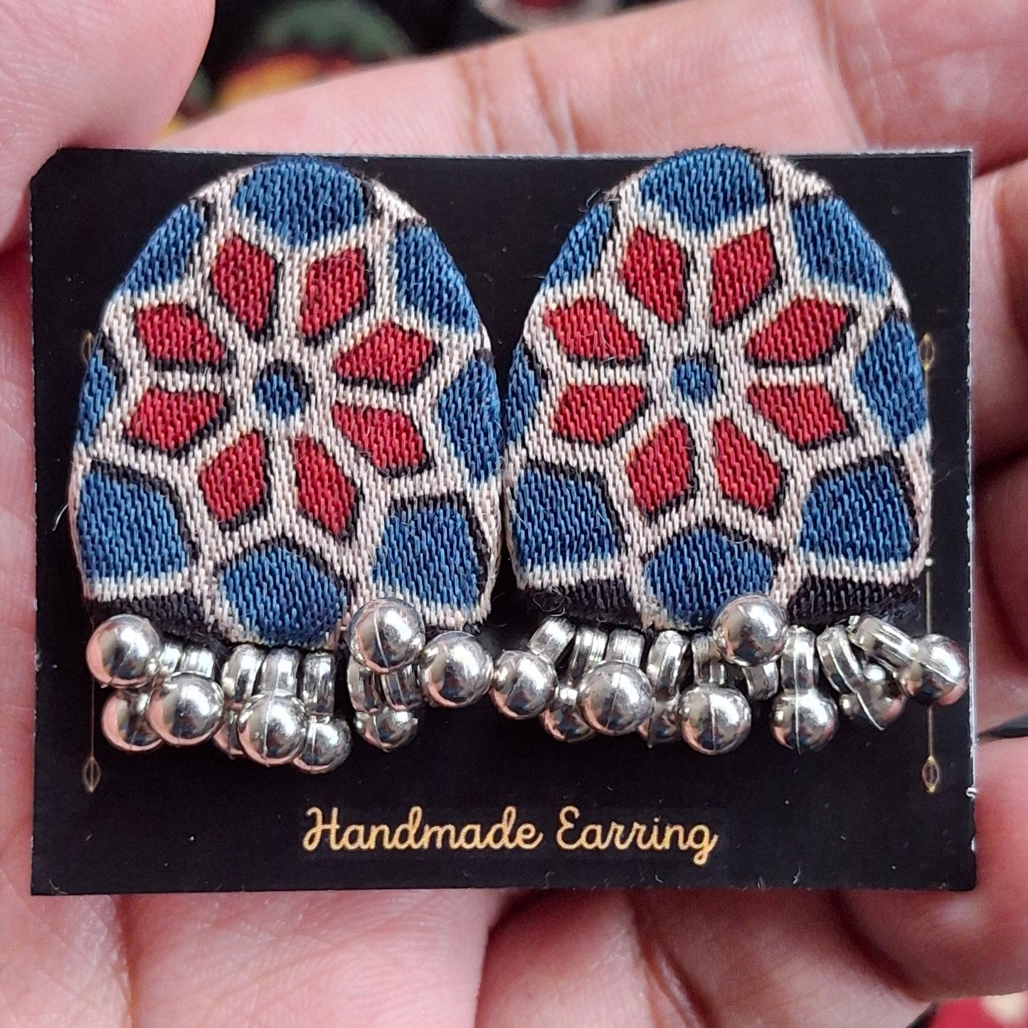 Purna Fabric Earrings - Ajrakh Print Fabric Studs