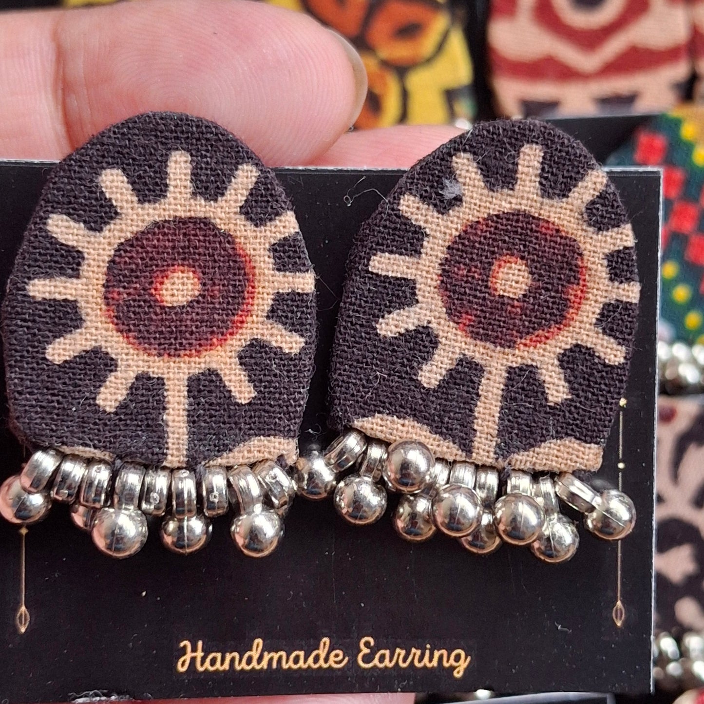 Purna Fabric Earrings - Ajrakh Print Fabric Studs