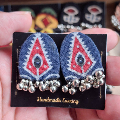 Purna Fabric Earrings - Ajrakh Print Studs