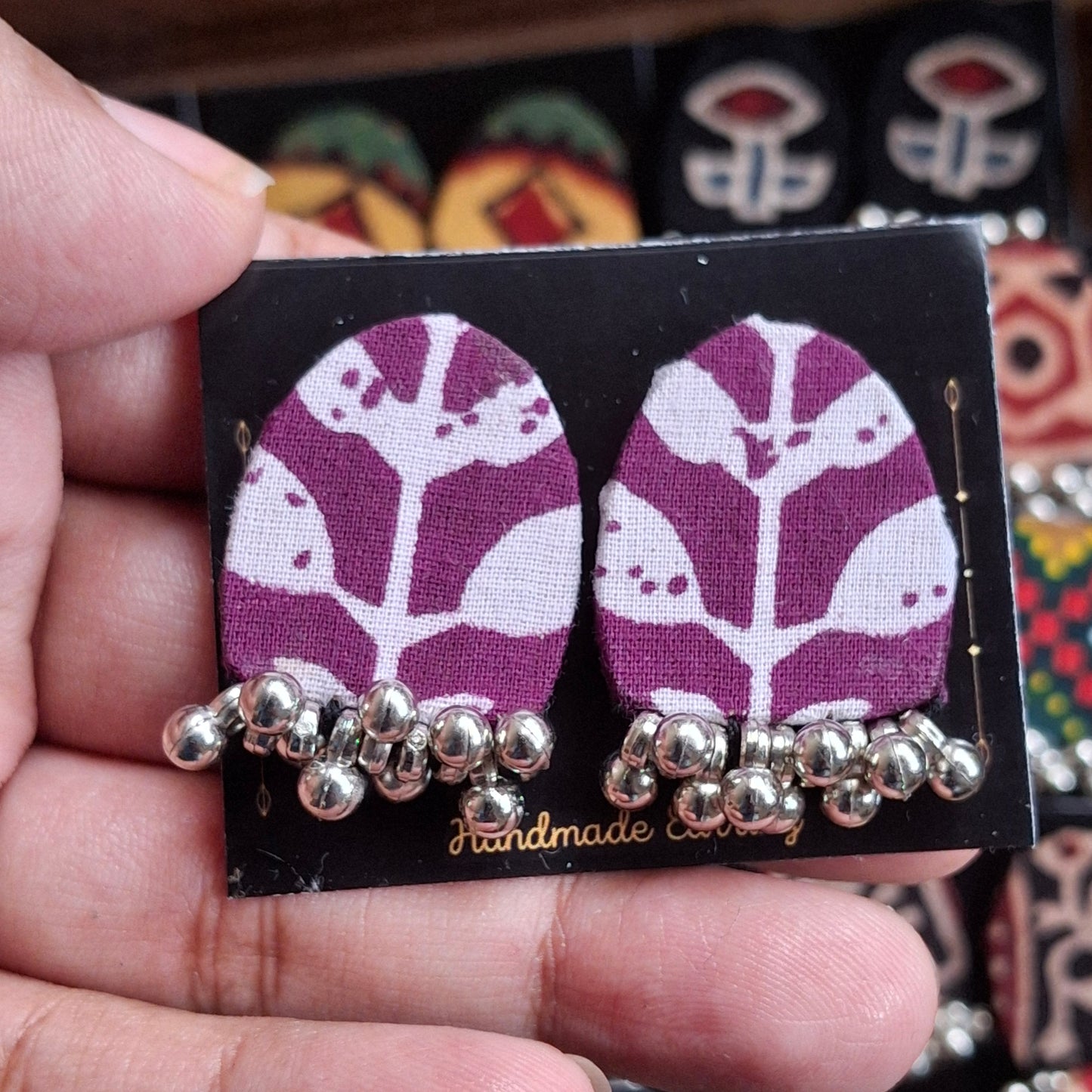 Purna Fabric Earrings - Ajrakh Print Fabric Studs