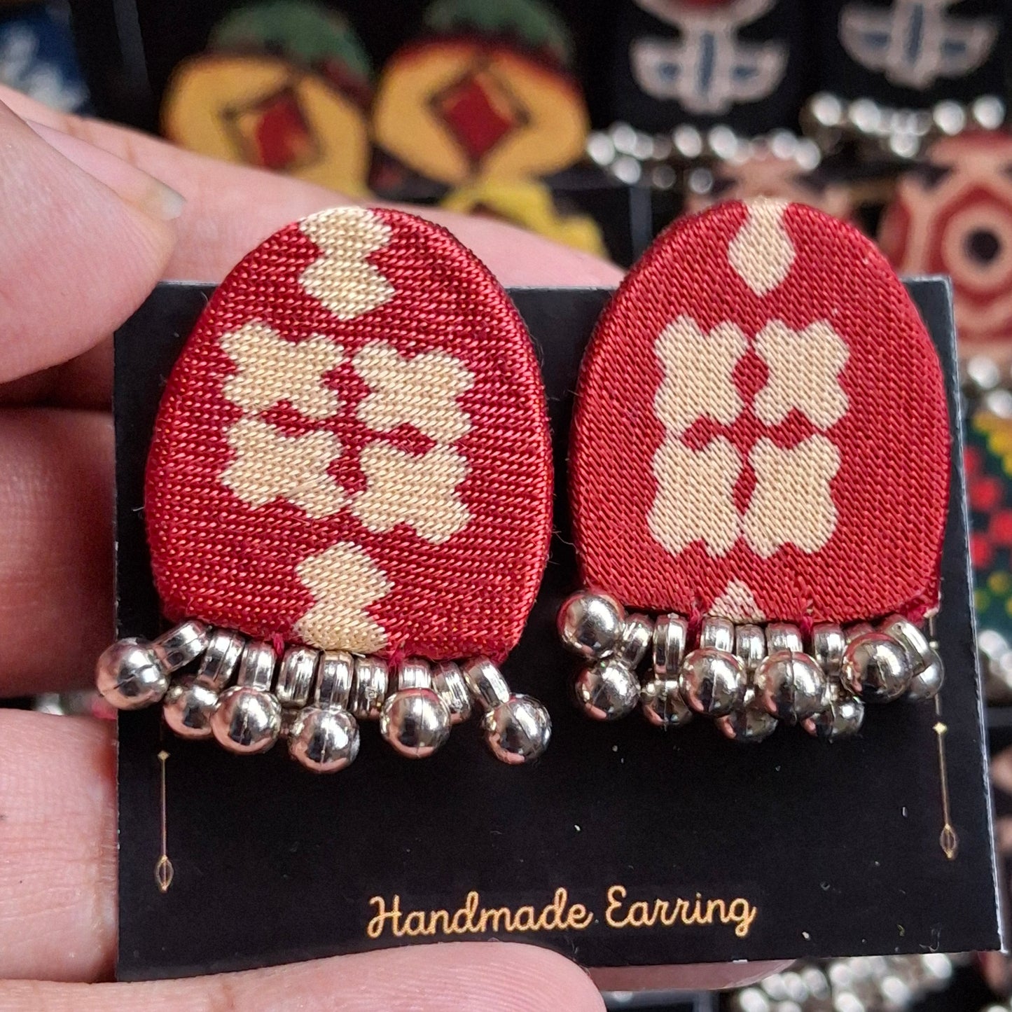 Purna Fabric Earrings - Ajrakh Print Fabric Studs