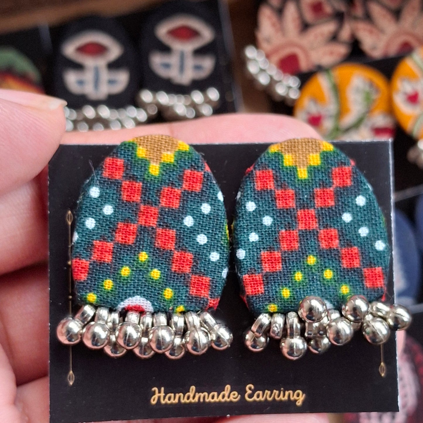 Purna Fabric Earrings - Ajrakh Print Fabric Studs