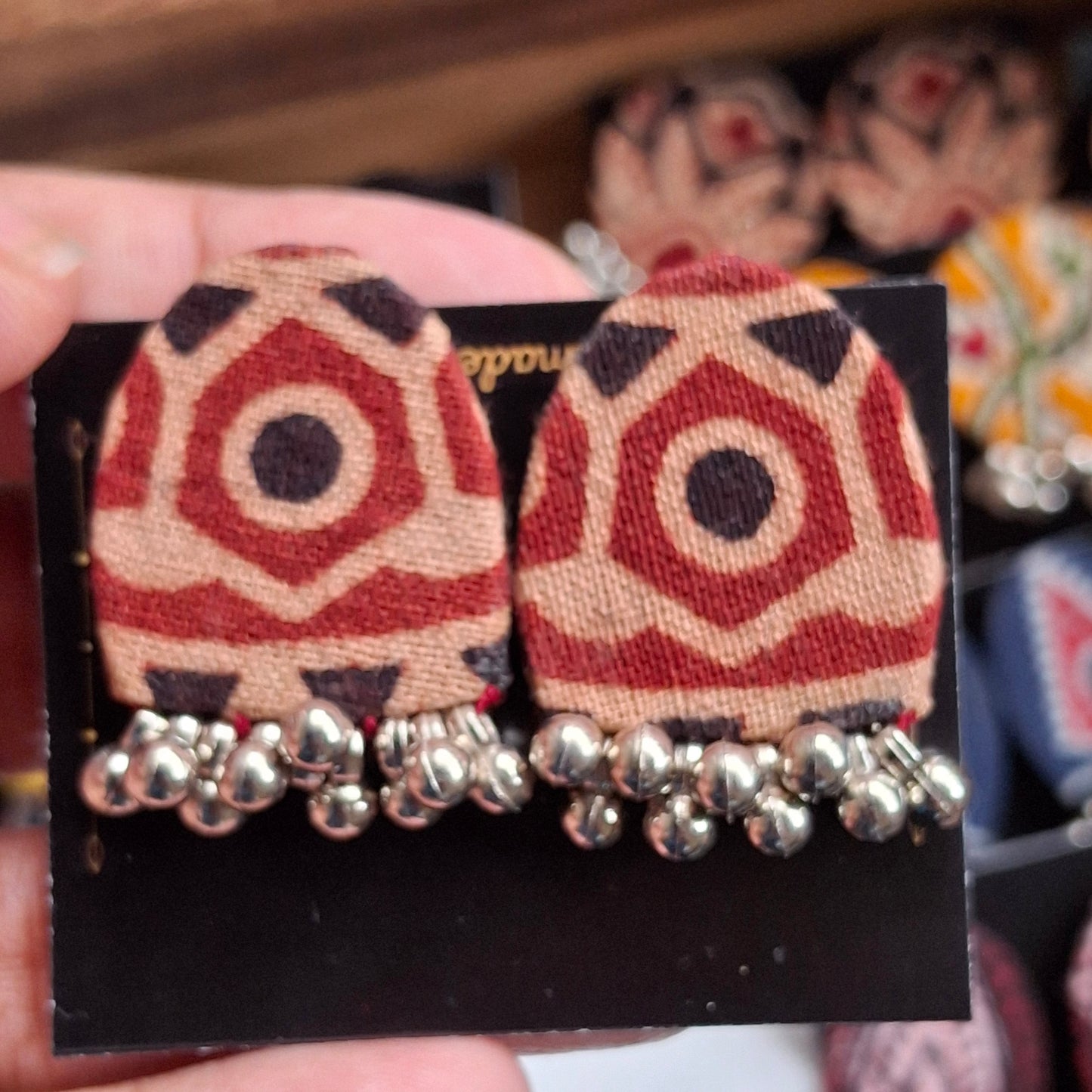 Purna Fabric Earrings - Ajrakh Print Fabric Studs