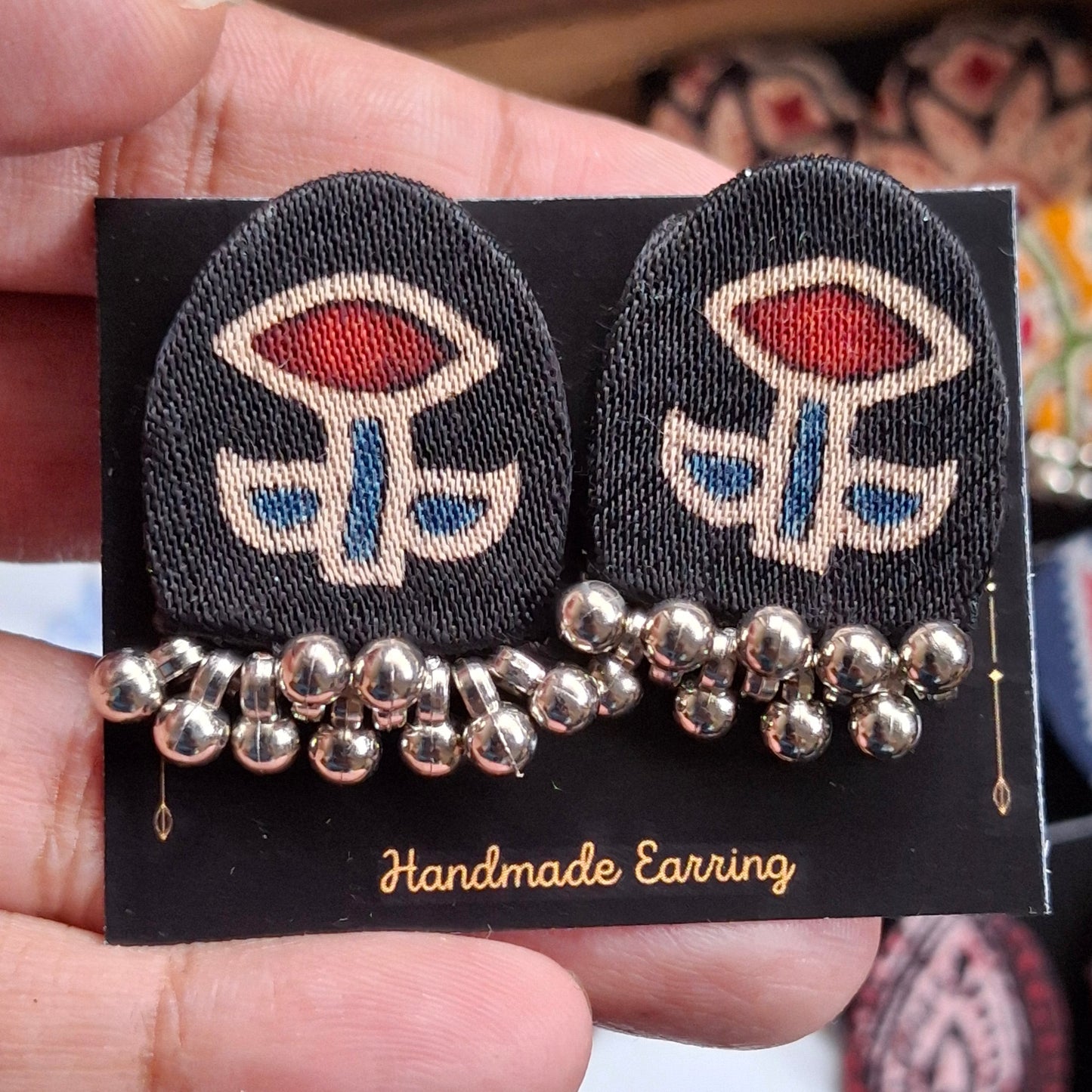 Purna Fabric Earrings - Ajrakh Print Fabric Studs