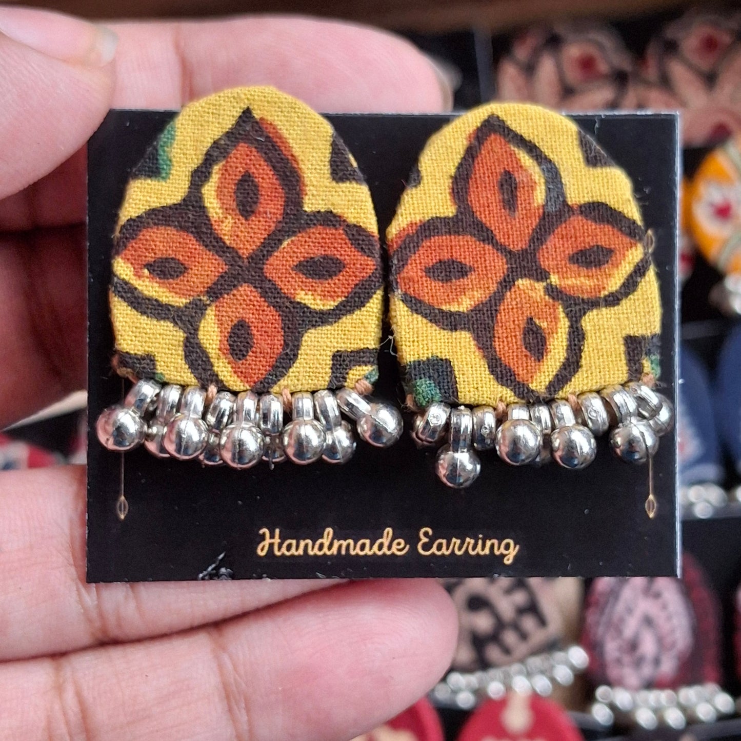 Purna Fabric Earrings - Ajrakh Print Fabric Studs