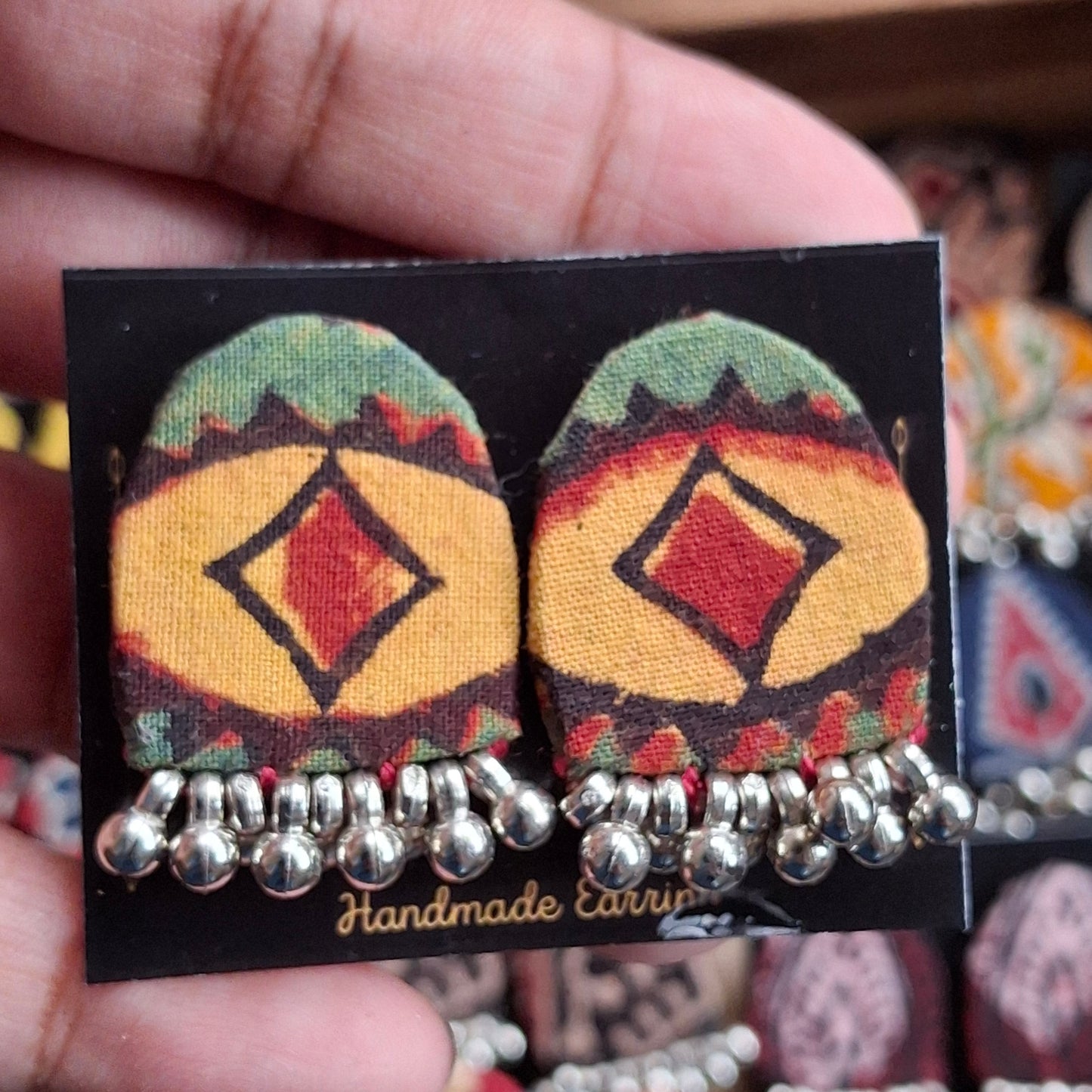 Purna Fabric Earrings - Ajrakh Print Fabric Studs