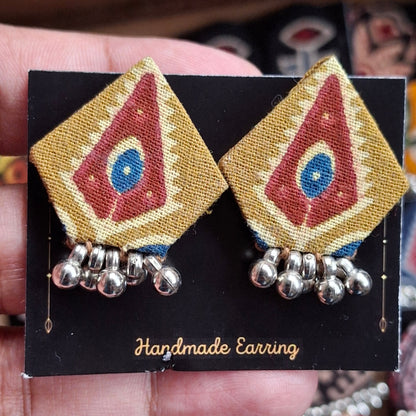 Purna Fabric Earrings - Ajrakh Print Studs