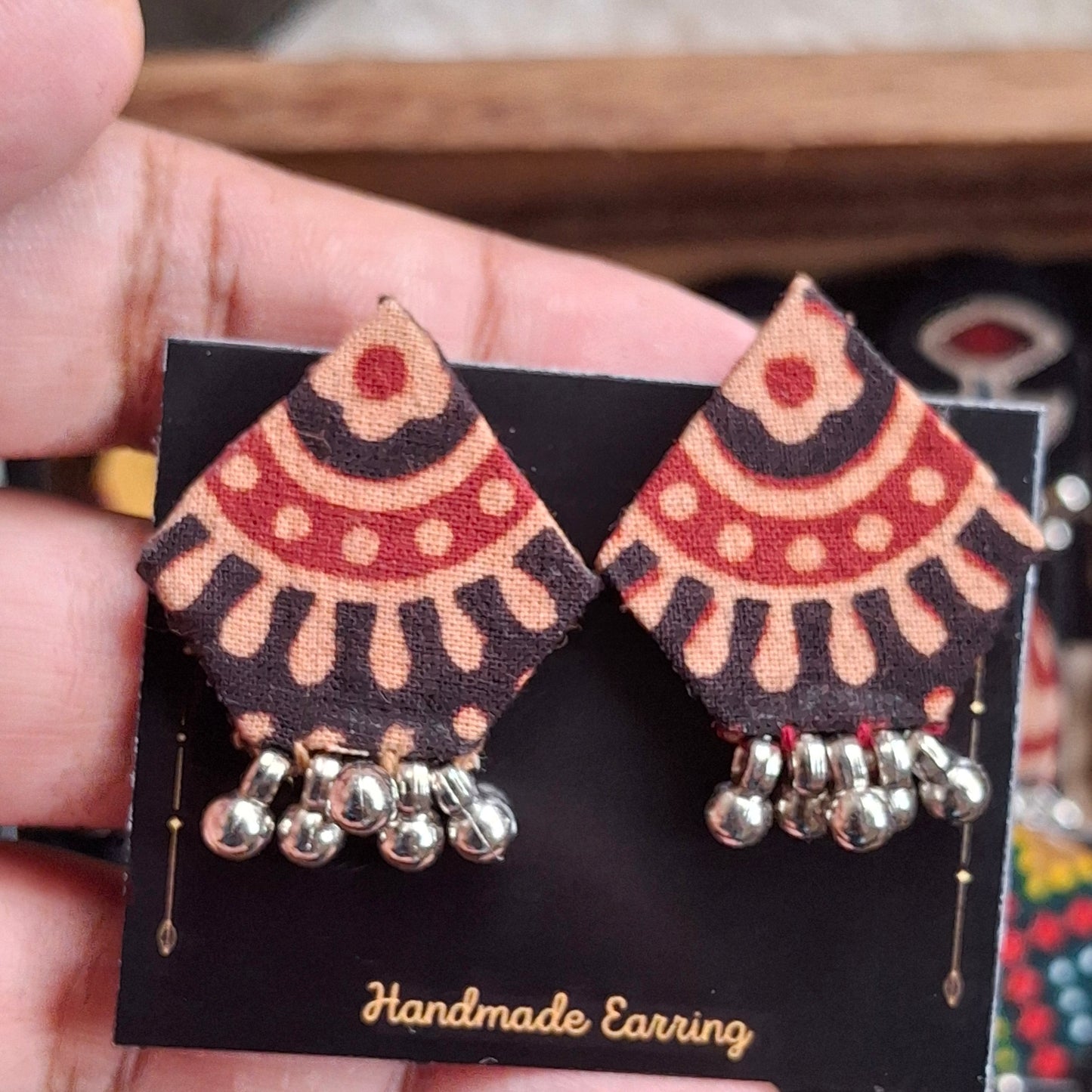 Purna Fabric Earrings - Ajrakh Print Fabric Studs