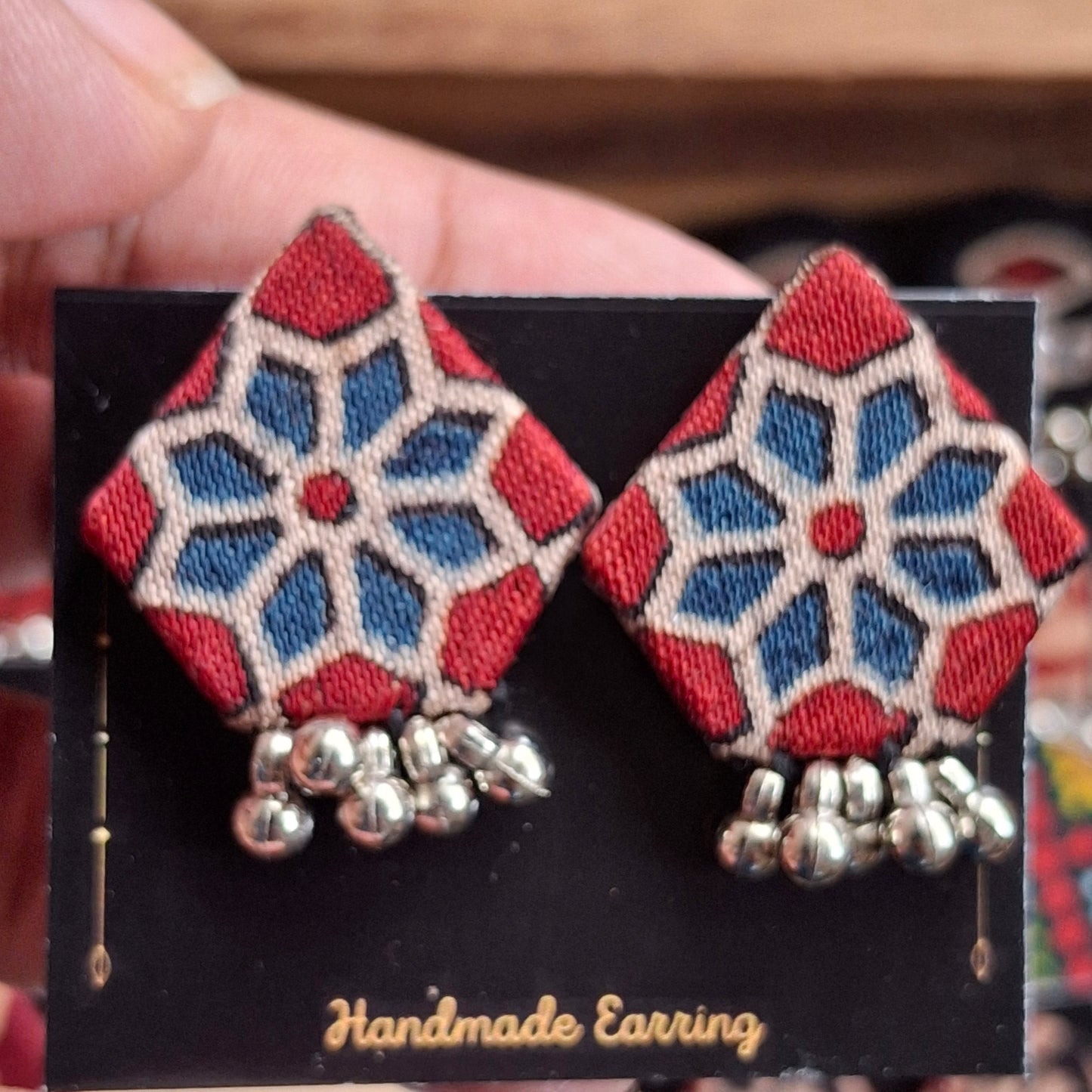 Purna Fabric Earrings - Ajrakh Print Fabric Studs