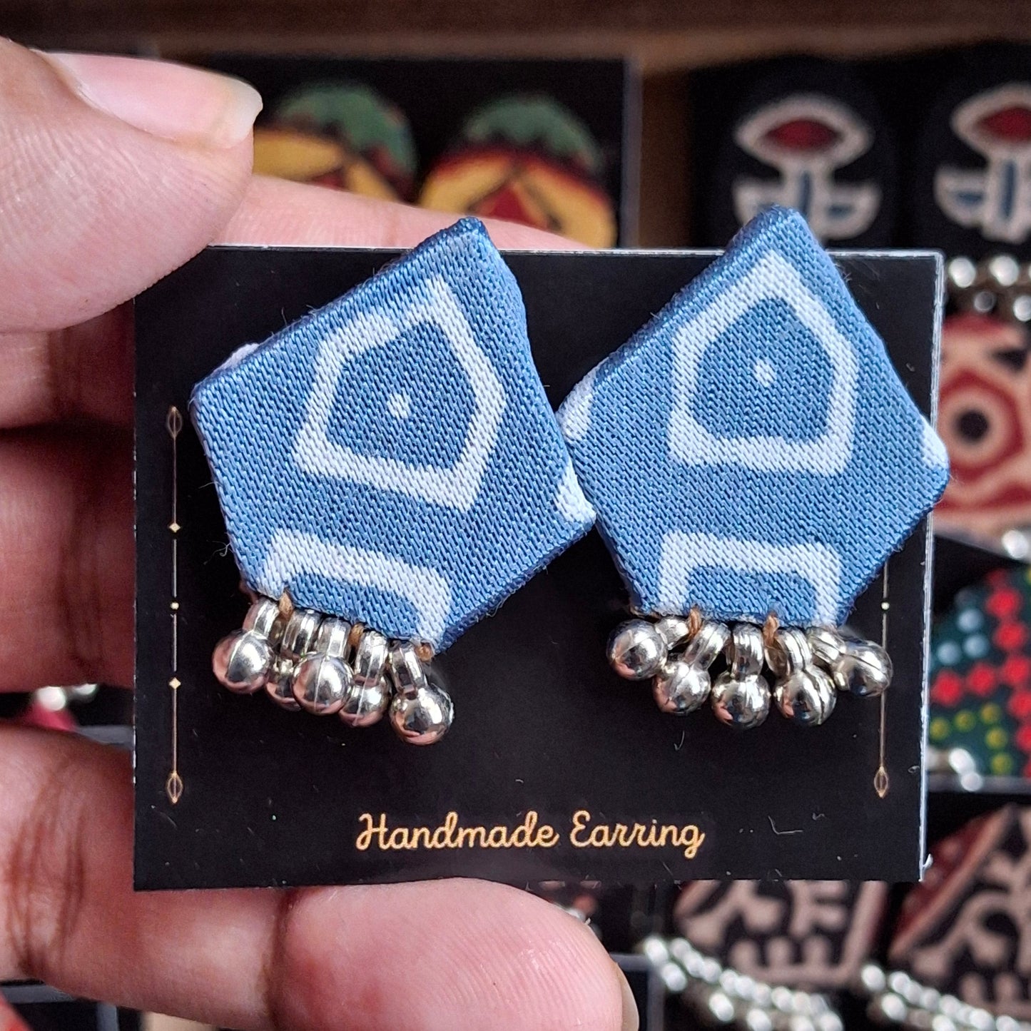 Purna Fabric Earrings - Ajrakh Print Fabric Studs