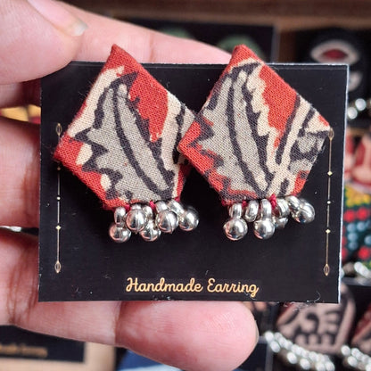 Purna Fabric Earrings - Ajrakh Print Studs