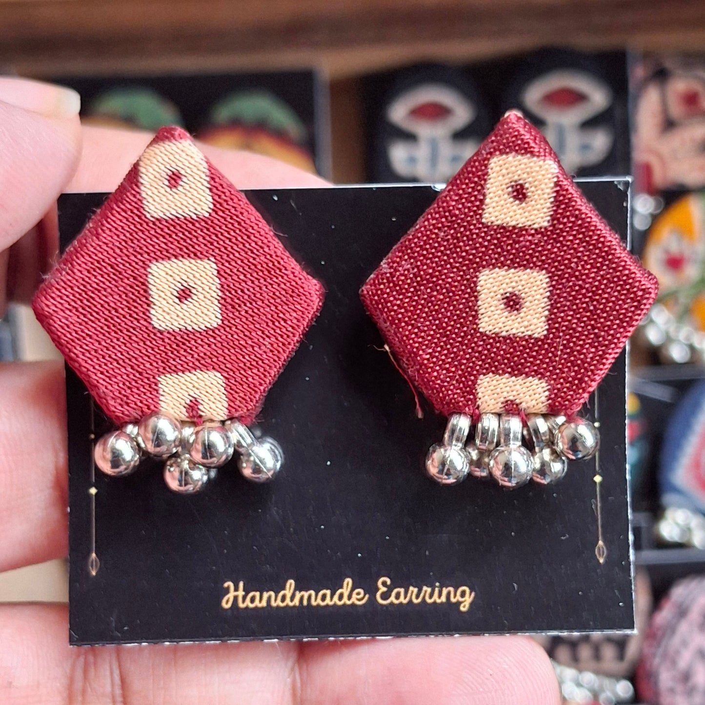 Purna Fabric Earrings - Ajrakh Print Fabric Studs