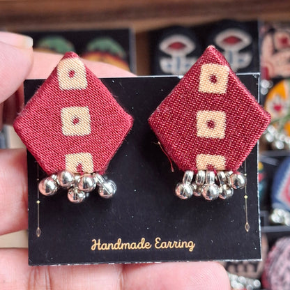 Purna Fabric Earrings - Ajrakh Print Studs