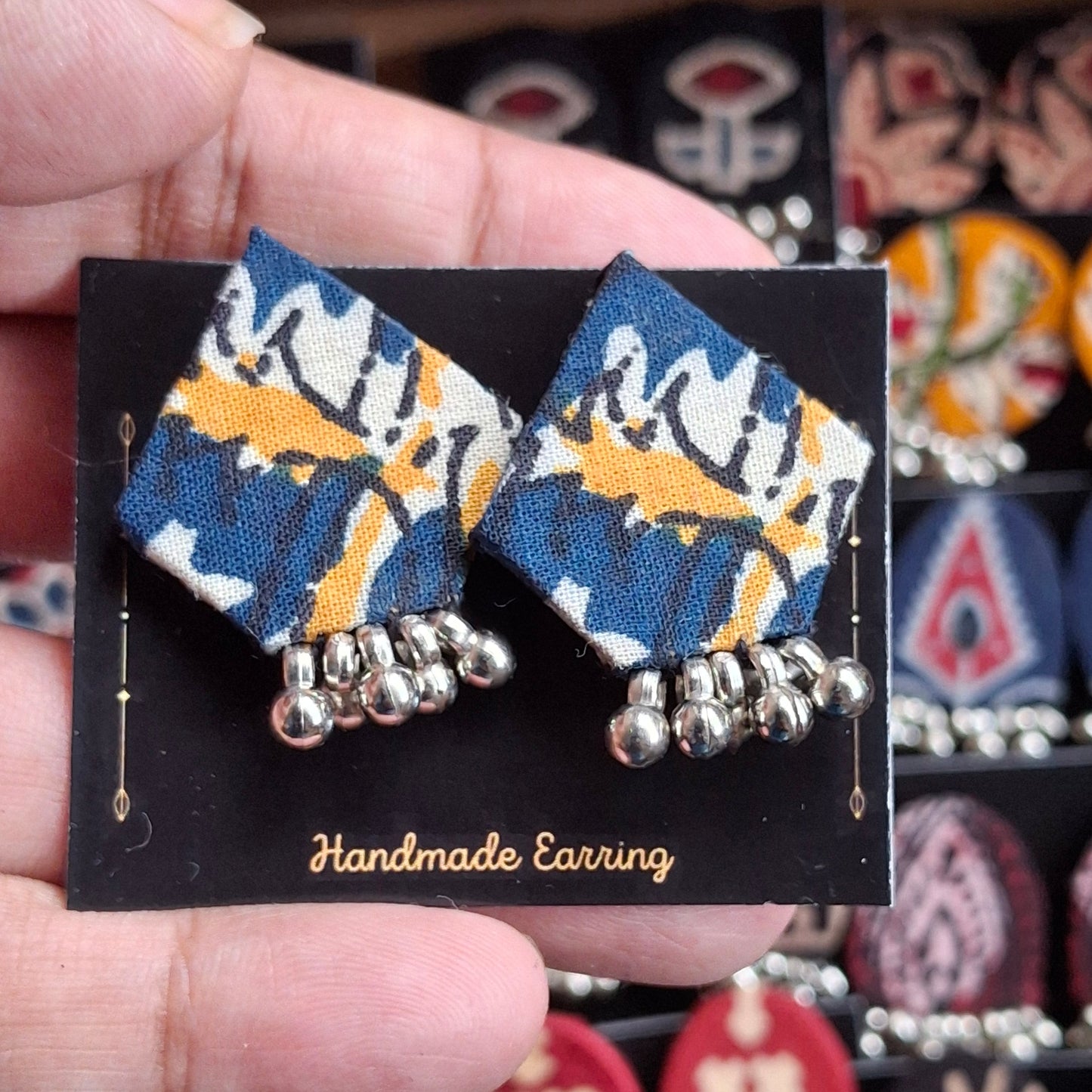 Purna Fabric Earrings - Ajrakh Print Fabric Studs