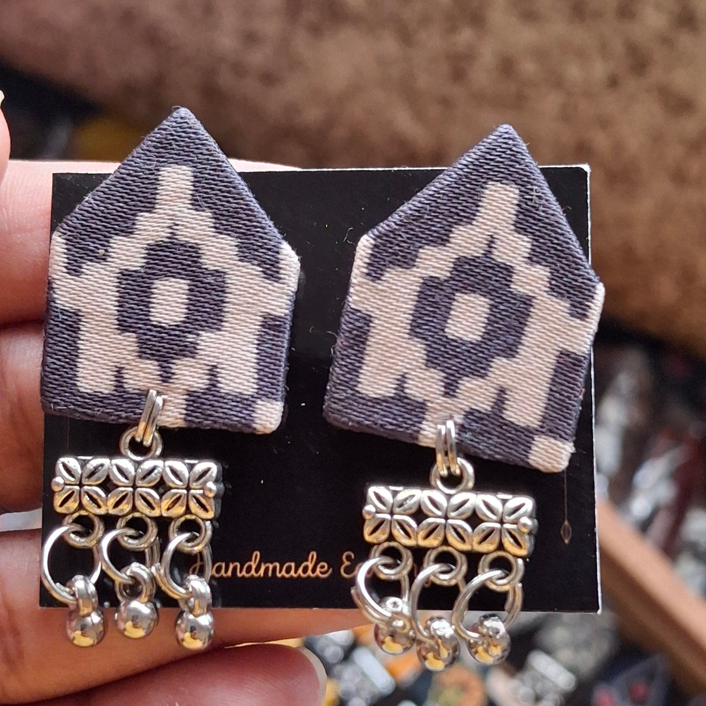 Netra Fabric Earrings - Ajrakh Print Triangular Fabric Studs