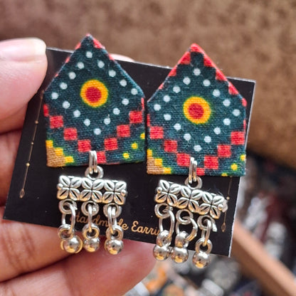 Netra Fabric Earrings - Ajrakh Print Triangular Fabric Studs
